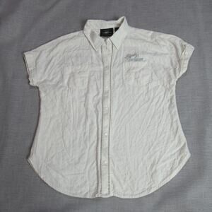 Harley Davidson Top Womens Large Cream Cap Sleeve Button Shirt Resort Motorcycle